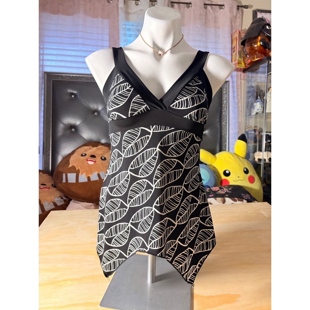 Y2K A. Byer Black White Handkerchief Hem Empire Waist Tie Back Top Medium #2